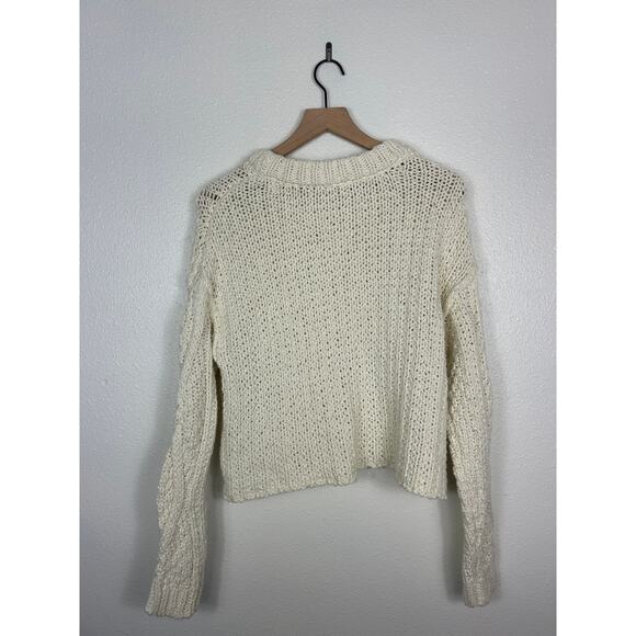 Free People Cutting Edge Cable Knit Pullover Sweater Cream Sz Small - Picture 10 of 10